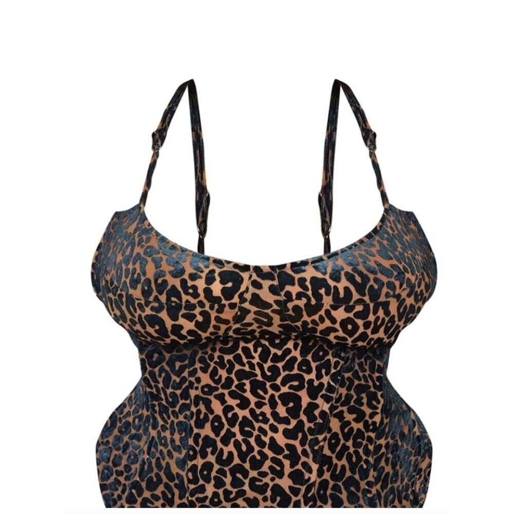 PrettyLittleThing Chocolate Leopard Velvet Structured Corset Top - Size 16, NWT - Picture 8 of 8